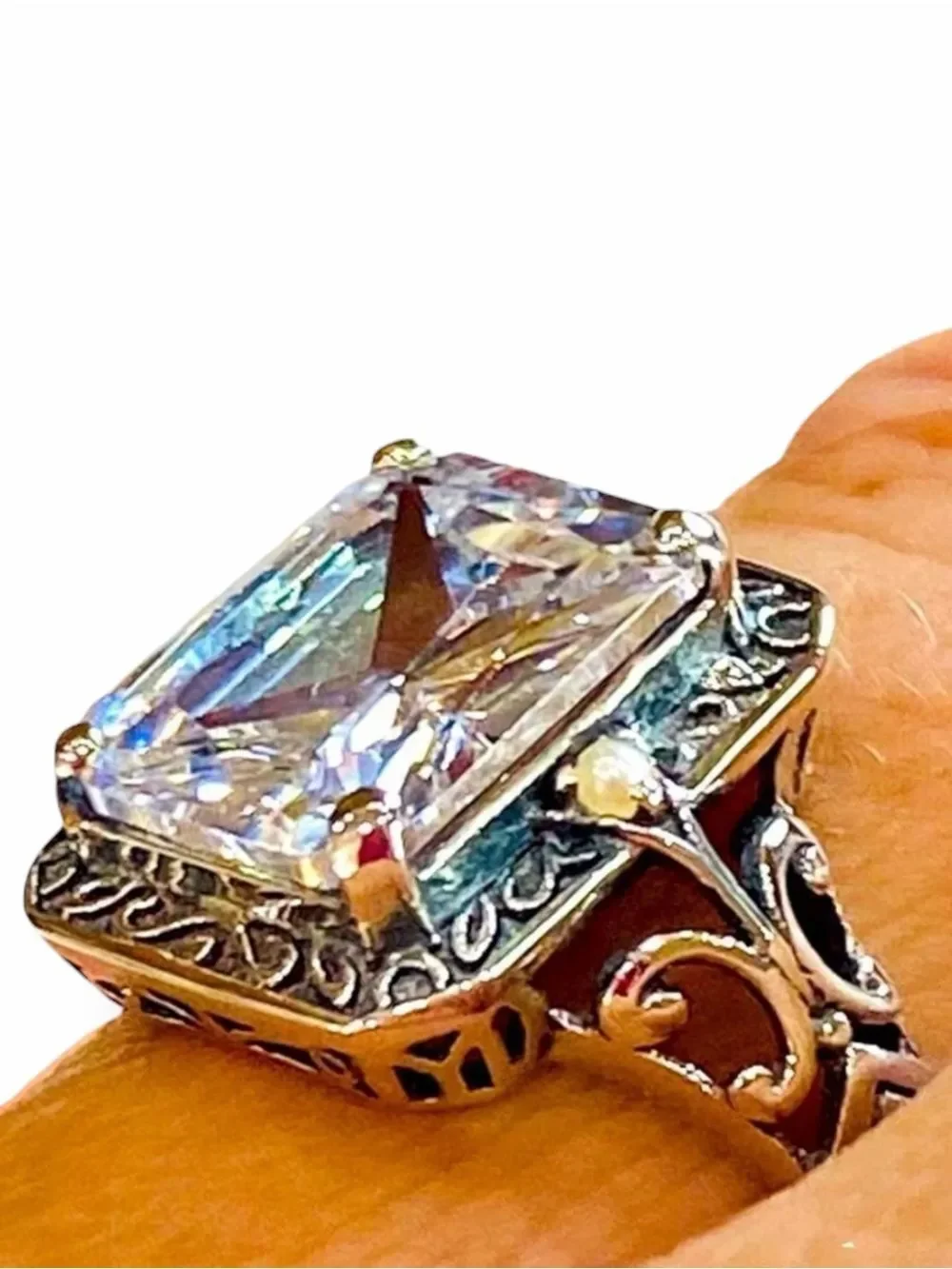 Vintage Sterling Silver Filigree Princess CZ Ring 7 NWT